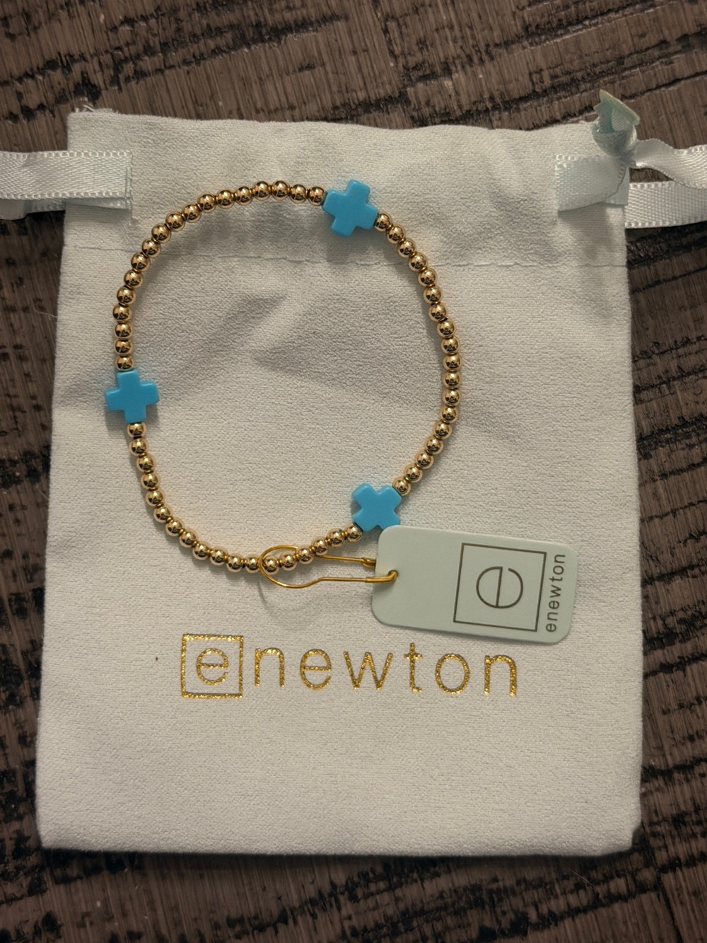 Newton Gold Beaded Bracelet with Turquoise Cross Accents